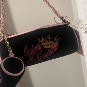 Juicy Couture Black and Pink Shoulder Bag with Gold Accents